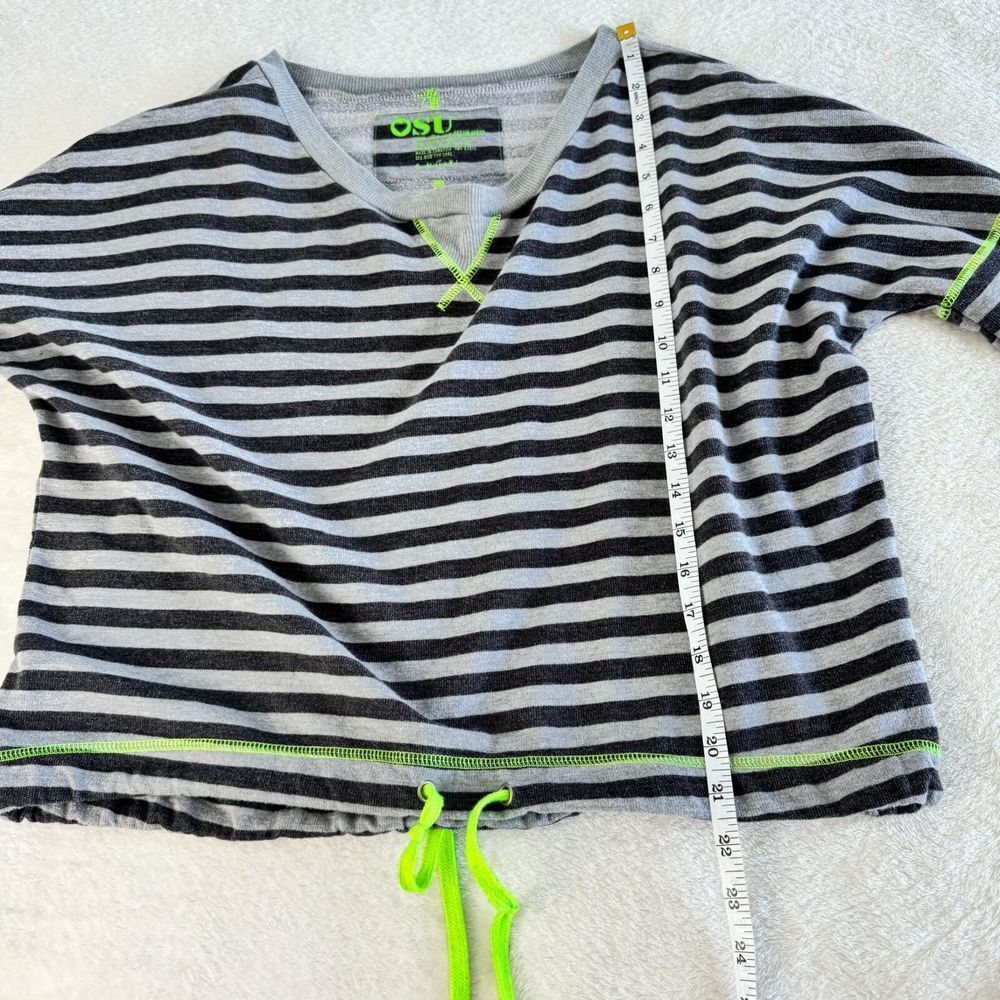 One Step Up Sweater Womens L Gray Black Striped Lime Green Drawstring Y2K - Picture 5 of 11